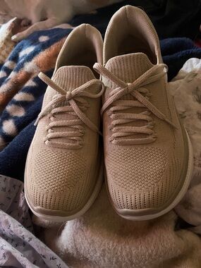 Neutral Beige Knit Lace-Up Sneakers